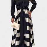 Nessia Vestido Camisero Largo Rayas Cinturón Luxe Exclusivo