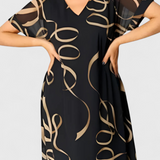Allegra Vestido Negro Estampado Abstracto Oro Exclusivo