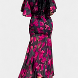 Sima Vestido Cruzado Estampado Botánico Seda Exclusivo