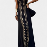 Dulce Vestido Largo Halter Espalda Estampado Dorado