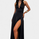 Latisha Vestido Halter Con Gran Abertura Colección Lujo
