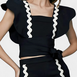 Fabiana Top Elegante Volantes Costuras Contraste Edicion