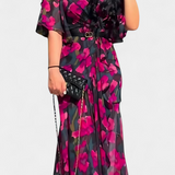Sima Vestido Cruzado Estampado Botánico Seda Exclusivo