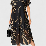 Allegra Vestido Negro Estampado Abstracto Oro Exclusivo