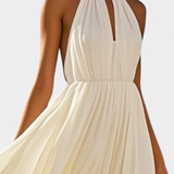 Starla Vestido Maxi Halter Plisado Perlas Colección