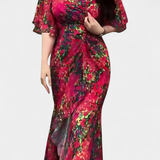 Sima Vestido Cruzado Estampado Botánico Seda Exclusivo