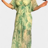 Sima Vestido Cruzado Estampado Botánico Seda Exclusivo