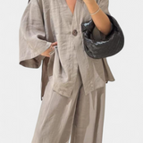 Eli Conjunto Oversize Top V Cuello Pantalón Luxe Exclusiva