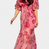 Sima Vestido Cruzado Estampado Botánico Seda Exclusivo