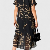 Allegra Vestido Negro Estampado Abstracto Oro Exclusivo