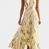 Juliene Vestido Floral Sin Mangas Cinturón Plisado Exclusivo