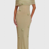 Barbara Vestido Maxi Punto Off Shoulder Orquídeas 3D Edición