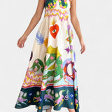 Arlene Vestido Midi en Lino Mezcla Impreso Limitada
