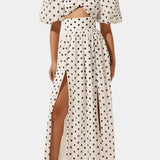 Sherine Conjunto Seda Falda Top Lunares Mangas Abullonadas