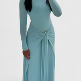 Fátima Vestido Entallado Plisado Detalles Metálicos Selecto