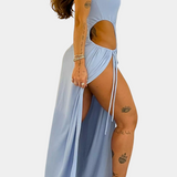 Teuta Vestido Sin Tirantes Lazo Abertura Exclusiva
