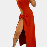Teuta Vestido Sin Tirantes Lazo Abertura Exclusiva