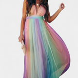 Gretchen Vestido Maxi Rayas Multicolor Escote V Exclusivo