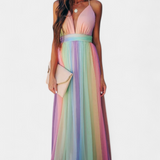 Gretchen Vestido Maxi Rayas Multicolor Escote V Exclusivo