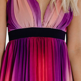 Vestido Plisado Chiffon Espalda Abierta Degradado Exclusivo