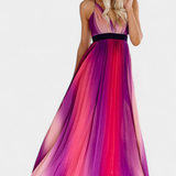 Vestido Plisado Chiffon Espalda Abierta Degradado Exclusivo