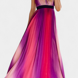 Vestido Plisado Chiffon Espalda Abierta Degradado Exclusivo