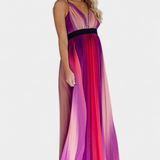 Vestido Plisado Chiffon Espalda Abierta Degradado Exclusivo