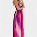 Vestido Plisado Chiffon Espalda Abierta Degradado Exclusivo