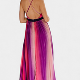 Vestido Plisado Chiffon Espalda Abierta Degradado Exclusivo