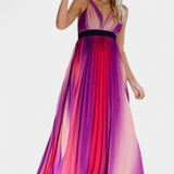 Vestido Plisado Chiffon Espalda Abierta Degradado Exclusivo
