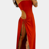 Teuta Vestido Sin Tirantes Lazo Abertura Exclusiva