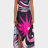 Ciana Conjunto Satén Falda Abstracta Top Halter Exclusivo