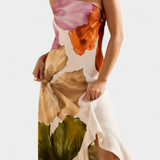 Almudena Vestido Patchwork Exquisito Cuello Asimétrico