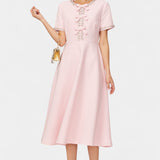 Linda Vestido Midi Acampanado Lazo Cristal Exclusivo