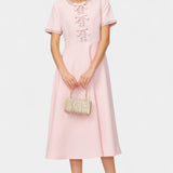 Linda Vestido Midi Acampanado Lazo Cristal Exclusivo