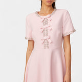 Linda Vestido Midi Acampanado Lazo Cristal Exclusivo