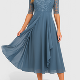 Abby Vestido Midi Bordado Chiffon Ilusorio Exclusivo