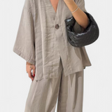 Eli Conjunto Oversize Top V Cuello Pantalón Luxe Exclusiva