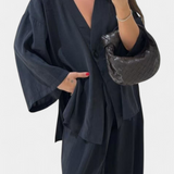 Eli Conjunto Oversize Top V Cuello Pantalón Luxe Exclusiva