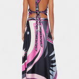 Ciana Conjunto Satén Falda Abstracta Top Halter Exclusivo