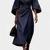 Micaela Vestido Midi Exclusivo Lux Mangas Lantern Cintura