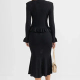 Prudence Conjunto Punto Refinado Cárdigan Falda Midi