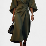 Micaela Vestido Midi Exclusivo Lux Mangas Lantern Cintura