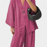 Eli Conjunto Oversize Top V Cuello Pantalón Luxe Exclusiva