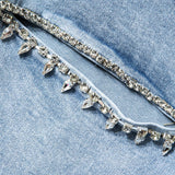 Evelyn Jeans Rectos Rasgados Con Rhinestones Colección