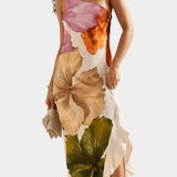Almudena Vestido Patchwork Exquisito Cuello Asimétrico