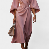 Micaela Vestido Midi Exclusivo Lux Mangas Lantern Cintura