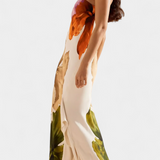 Almudena Vestido Patchwork Exquisito Cuello Asimétrico