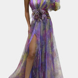 Amelie Vestido Maxi Un Hombro Estampado Artístico Exclusivo