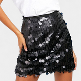 Falda Mini De Lentejuelas Brillo Exclusiva Negro Dorado